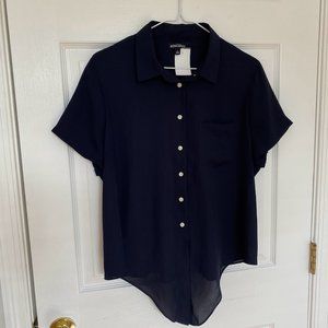 J.Crew Mercantile Dark Navy Tie Waist Button Down Top
